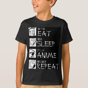 Camiseta Coma animação de sono Repetir Presente Idea Cospla