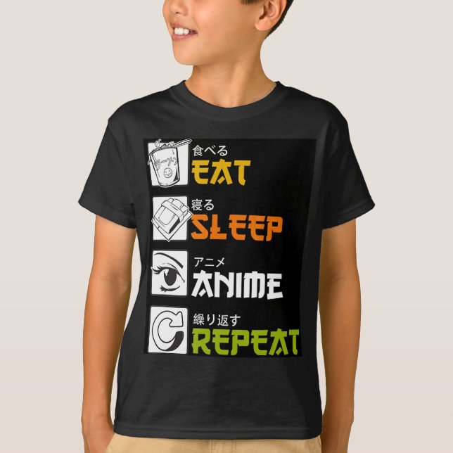 Camiseta Coma animação de sono Repetir Presente Idea Cospla (Frente)