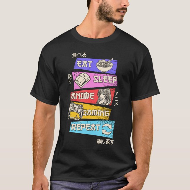 Camiseta Coma animação do sono Jogos Repetir Jogador Otaku  (Frente)