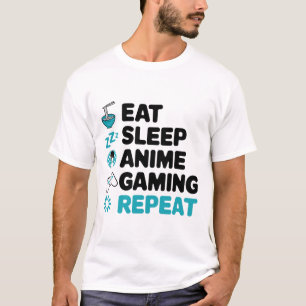 Camiseta Coma anime adormecido Jogos Repetir Vídeo Jogador