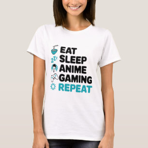 Camiseta Coma anime adormecido Jogos Repetir Vídeo Jogador