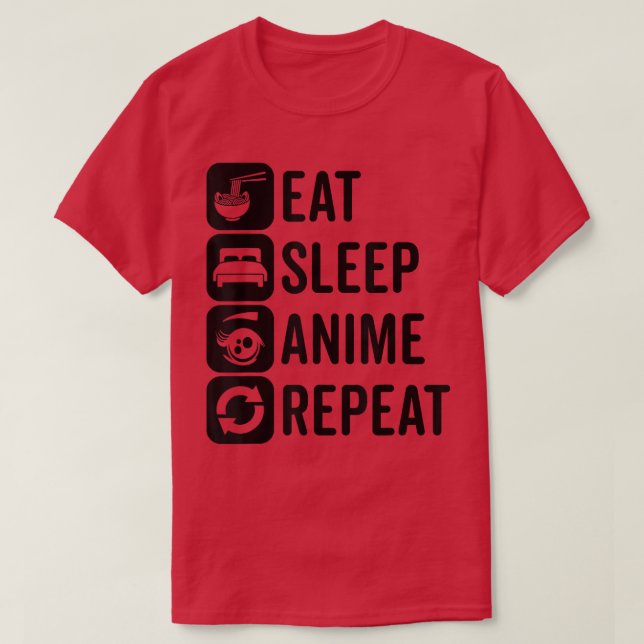 Camiseta Coma anime do sono Repetir anime Otaku Kawaii Aest (Frente do Design)