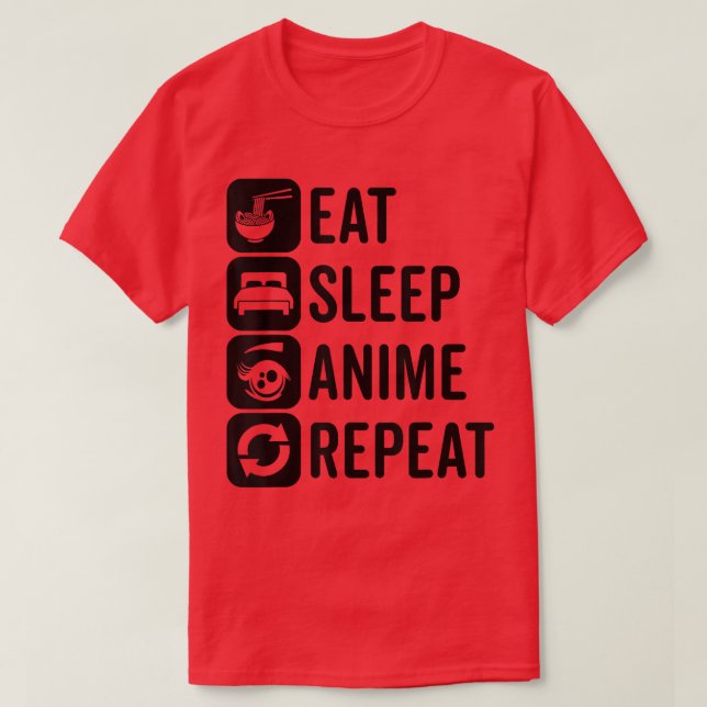 Camiseta Coma anime do sono Repetir anime Otaku Kawaii Aest (Frente do Design)