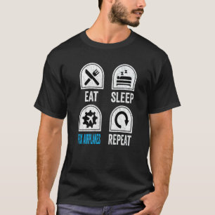 Camiseta Coma Aviões de Correção do Sono Mecânicos Repetido