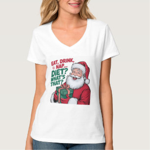 Camiseta Coma Beba Durma qual é a Dieta, Papai Noel engraça