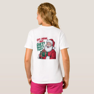 Camiseta Coma Beba Durma qual é a Dieta, Papai Noel engraça