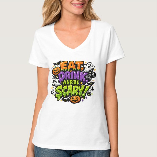 Camiseta Coma, Beba e Seja Assustador Arte de Quadrinhos de (Frente)