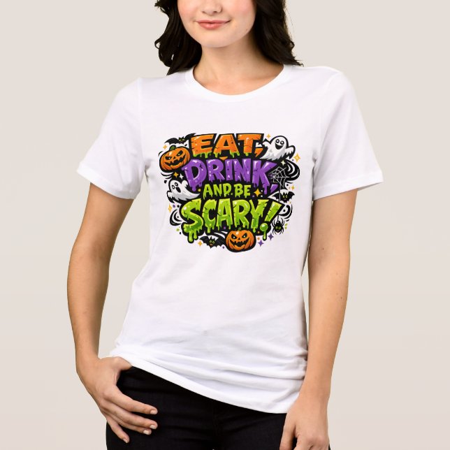Camiseta Coma, Beba e Seja Assustador Arte de Quadrinhos de (Frente)