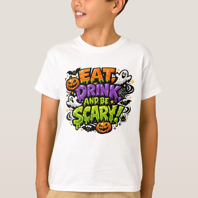 Camiseta Coma, Beba e Seja Assustador Arte de Quadrinhos de (Frente)