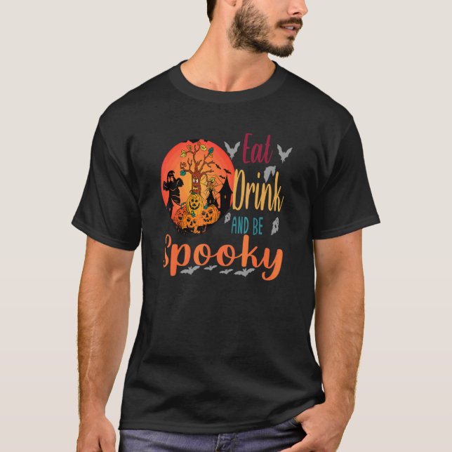 Camiseta Coma Beba E Seja Fantasmagórico Doce Halloween Ass (Frente)