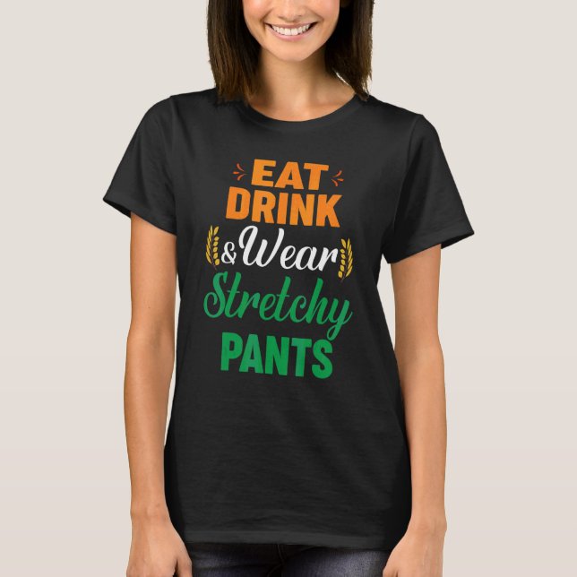 Camiseta Coma Beba Use Calças Elásticas Outono Ação de Graç (Frente)