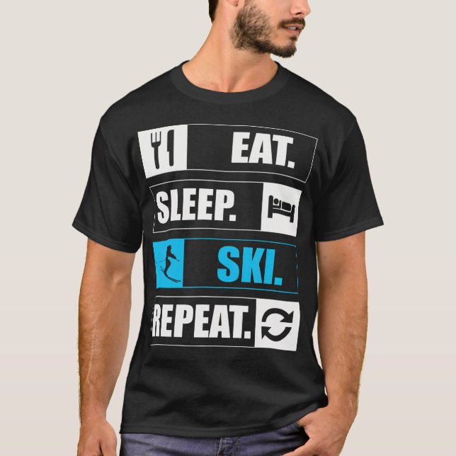 Camiseta Coma Beber Ski Repita Diversão na Neve (Frente)