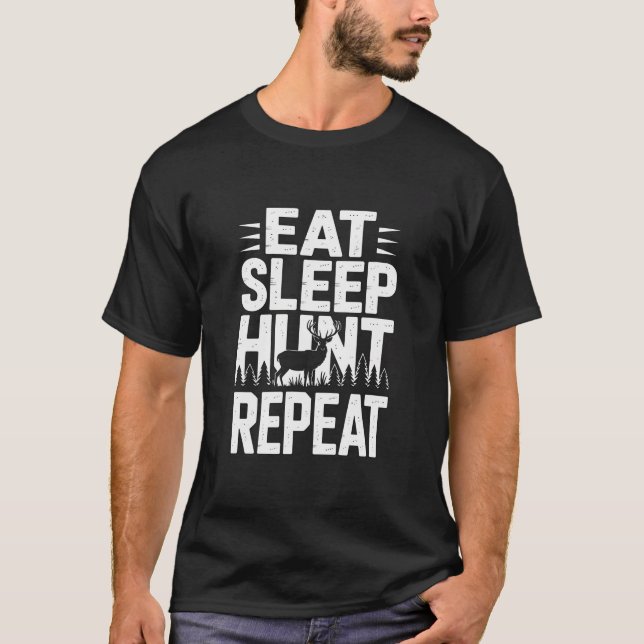 Camiseta Coma Caça Dormir Repetir Caça ao Veado Buck (Frente)