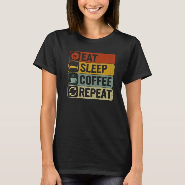 Camiseta Coma café com latência Repetir Retro 60s 70s Café (Frente)