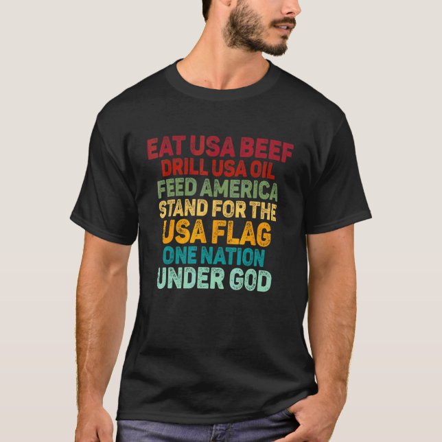 Camiseta Coma Carne Dos EUA Perfure Petróleo Dos EUA Alimen (Frente)