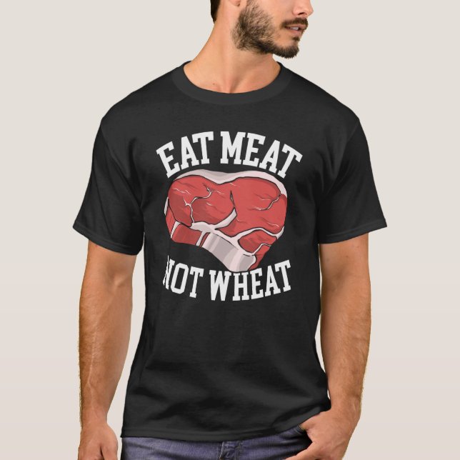 Camiseta Coma Carne Não Trigo Comida Alergia Celiac Doença  (Frente)
