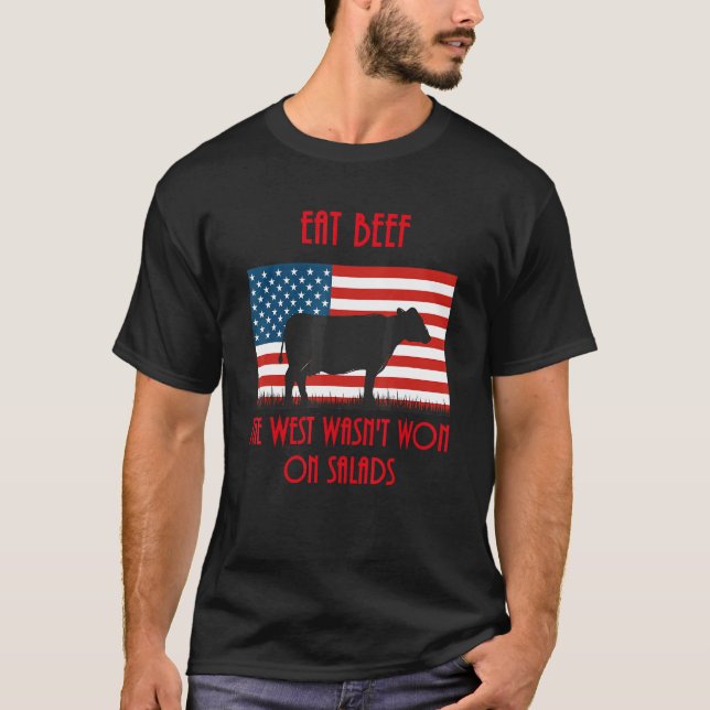 Camiseta Coma Carne o Oeste não foi conquistado com saladas (Frente)