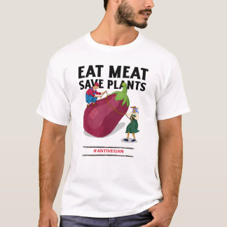 Camiseta Coma Carne Salva Plantas Anti-Vegan Slogan