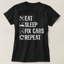 Camiseta Coma Carros de conserto de sono Repetir Mecânica E