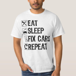Camiseta Coma Carros de Correção do Sono Repetir Avô Mecâni