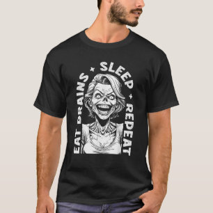 Camiseta Coma Cérebros Dormindo Repita Zombie Engraçada Hor