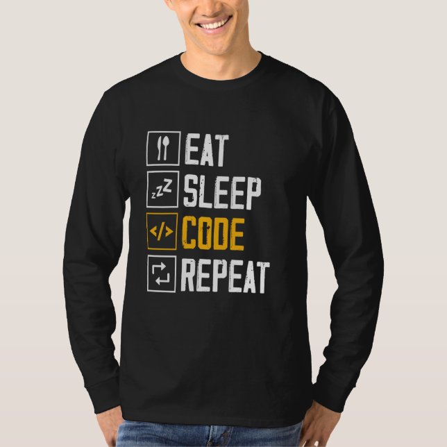 Camiseta Coma código de latência Repetir Sayings Programmer (Frente)