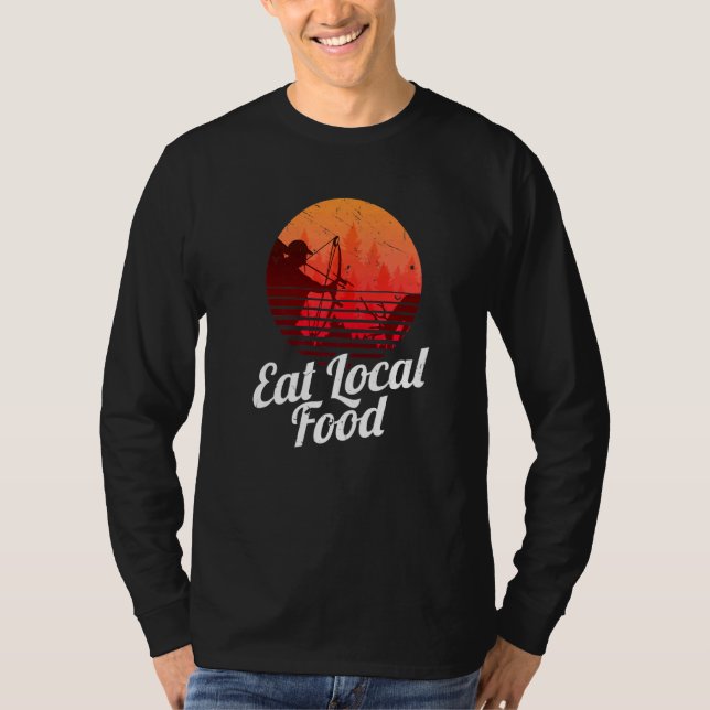 Camiseta Coma Comida local Bowhun Retro Hunter Deer Hunter (Frente)