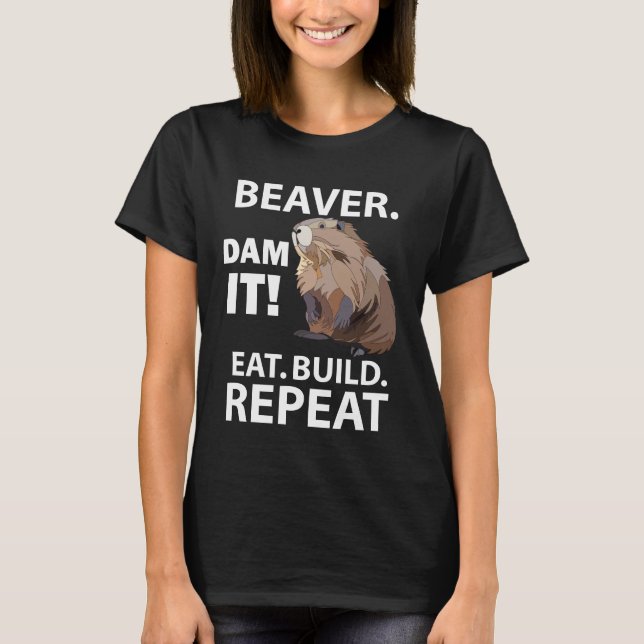 Camiseta Coma Construa Repita Castor Animal Engraçado  (Frente)