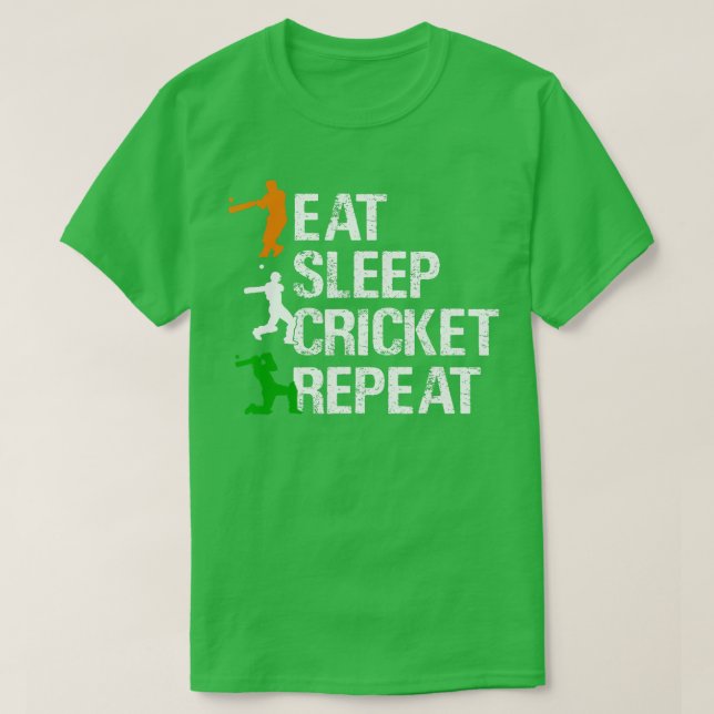 Camiseta Coma Críquete do Sono Repetir Cricketing Jogando C (Frente do Design)