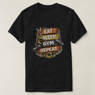 Camiseta Coma Dormir Academia Repetir Gráfico de Fitness Vi