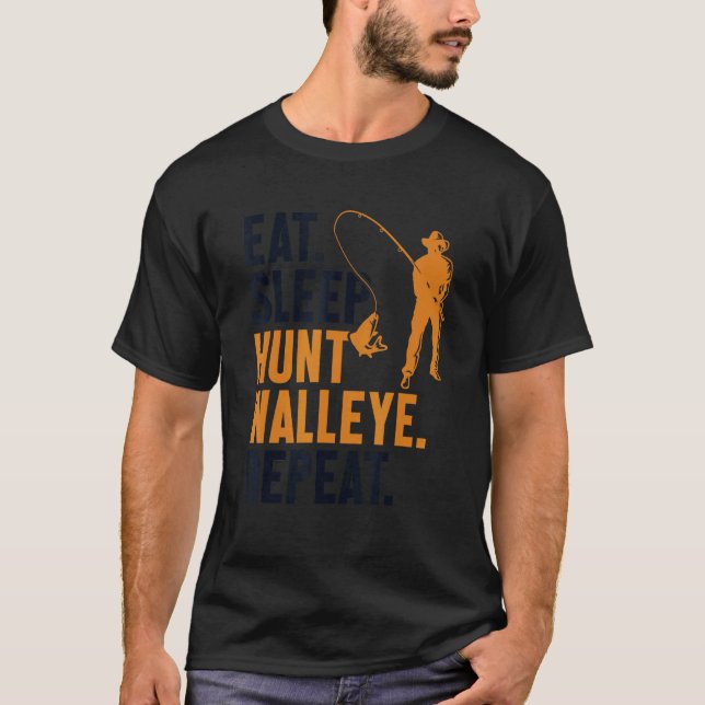 Camiseta Coma Dormir Caça Lúcio Repetir Iscas Perca America (Frente)