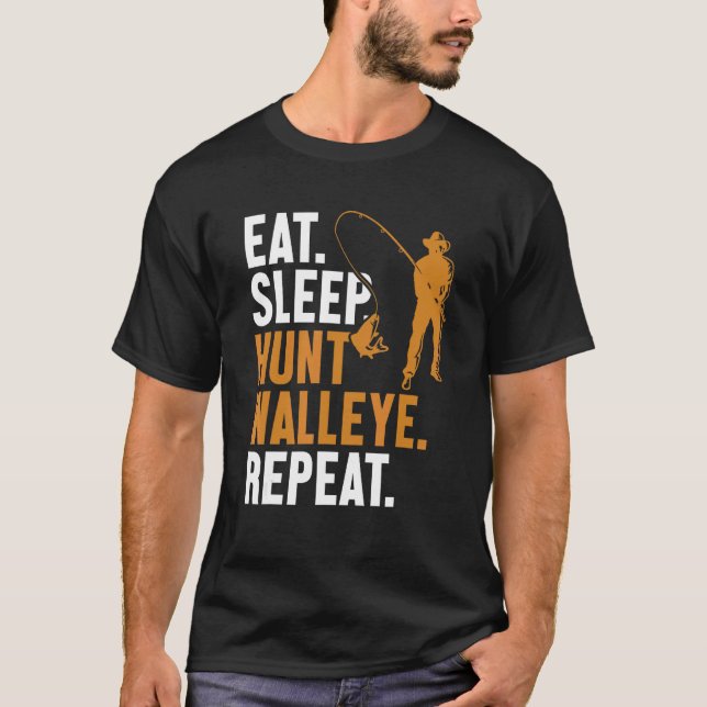 Camiseta Coma Dormir Caça Lúcio Repetir Iscas Perca America (Frente)