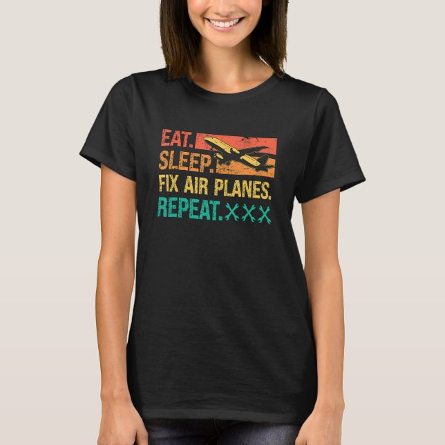 Camiseta Coma Dormir Consertar Aviões Repetir Retro Consert (Frente)