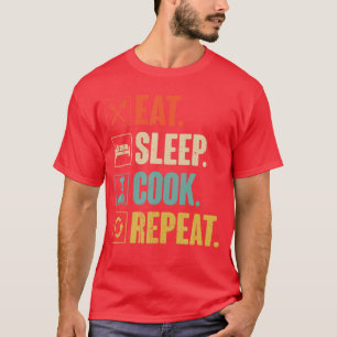 Camiseta Coma Dormir Cozinhar Repita Divertido Vintage Cozi
