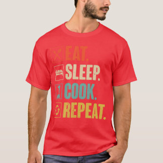 Camiseta Coma Dormir Cozinhar Repita Divertido Vintage Cozi