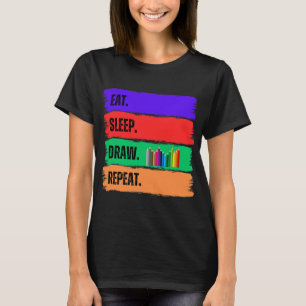 CAMISETA COMA. DORMIR. DESENHAR. REPITA.