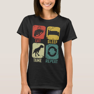 Camiseta Coma Dormir Domar Repetir Dinossauro Jogos Geektás