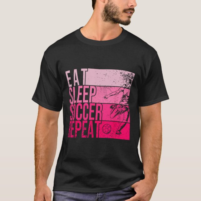 Camiseta Coma Dormir Futebol Repetir Divertido Pé de Campo  (Frente)
