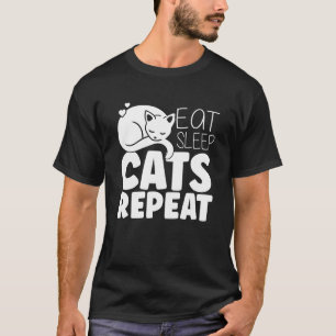 Camiseta Coma Dormir Gato Repita Dono de Gato de Estimação