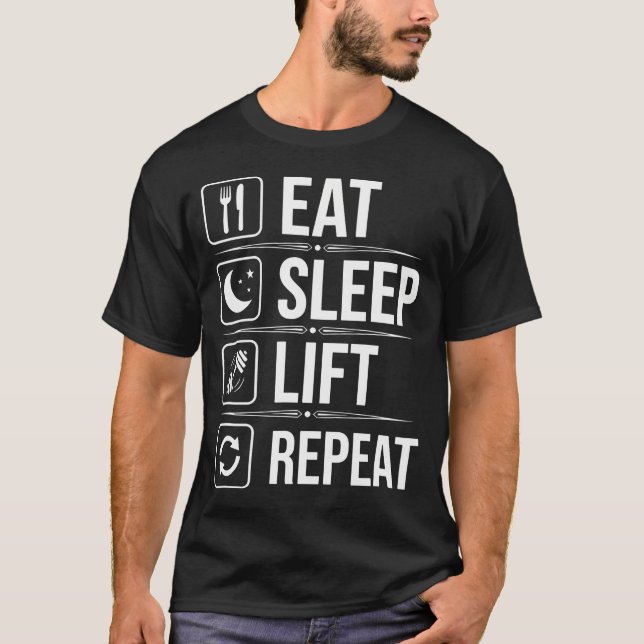 Camiseta Coma Dormir Levantar Repetir - Roupa Divertida de  (Frente)