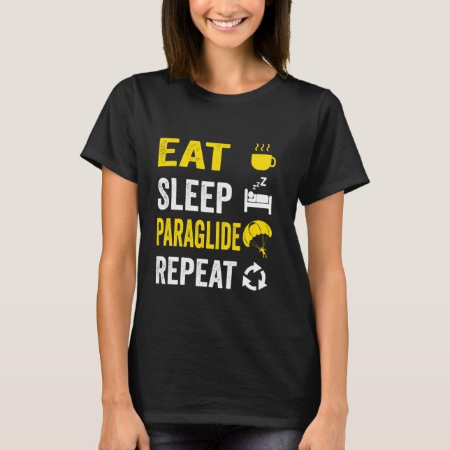 Camiseta Coma Dormir Paraglide Repita Pai Engraçado de Para (Frente)