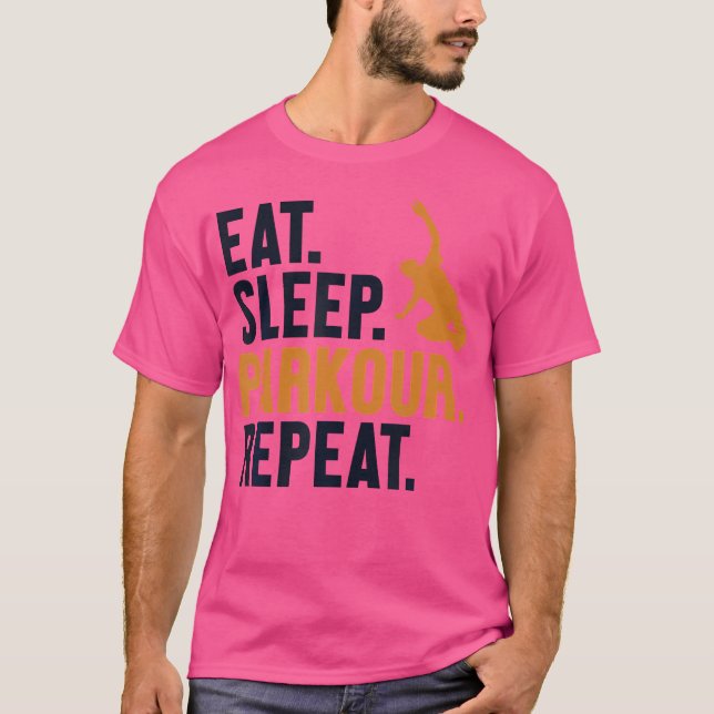 Camiseta Coma Dormir Parkour Repetir Treinamento Parede Cor (Frente)