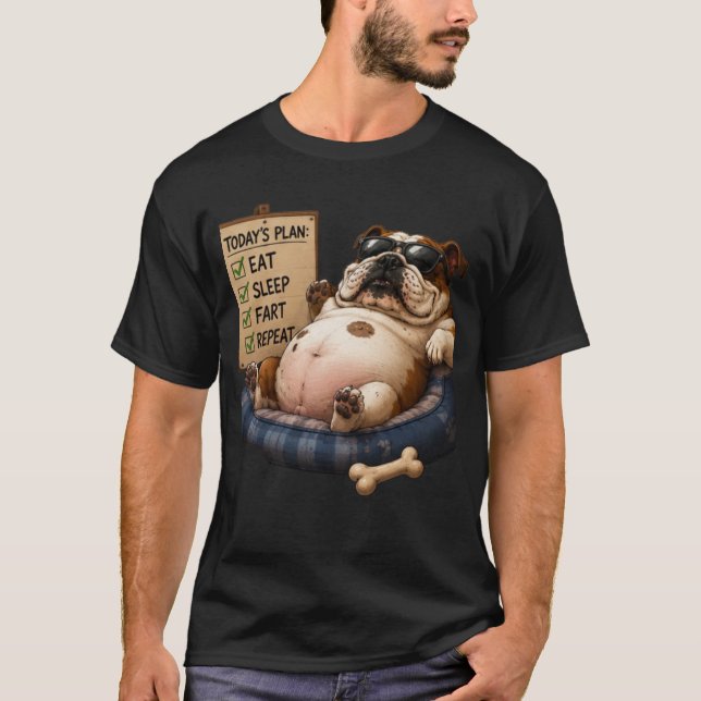 CAMISETA COMA DORMIR PEIDAR REPETIR CACHORRO INGLÊS ENGRAÇA (Frente)