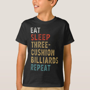 Camiseta Coma Dormir Três Almofadas Bilhar Repita Engraçado