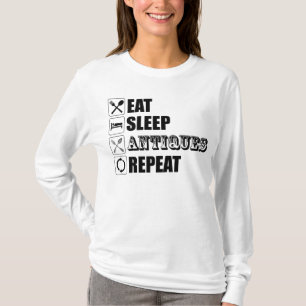 Camiseta Coma. Durma. Antiguidades. Repetir