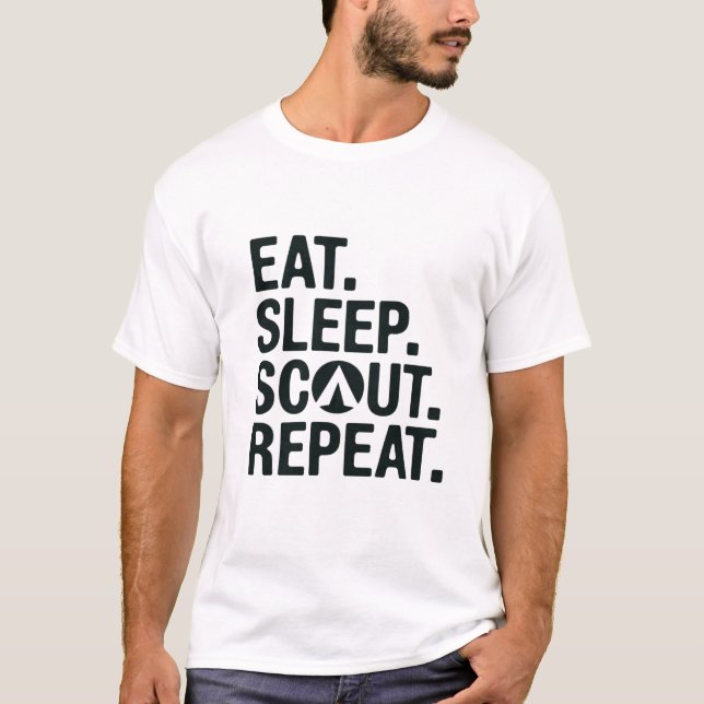 Camiseta Coma. Durma. Escoteiro. Repita. (Frente)