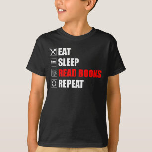 Camiseta Coma. Durma. Leia Livros. Repetir