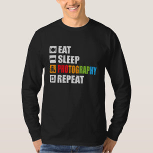 Camiseta Coma Fotografia do Sono Repetir A Câmera Tirar A V