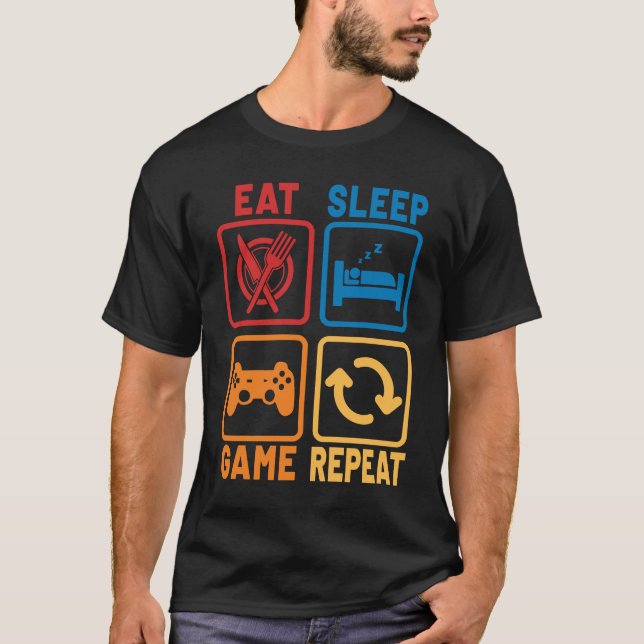 Camiseta Coma Geeks e Nerd repetitivos do Jogo de Sono (Frente)