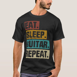 Camiseta Coma Guitarra Dormir Repetir Retro Antigo Guitarri